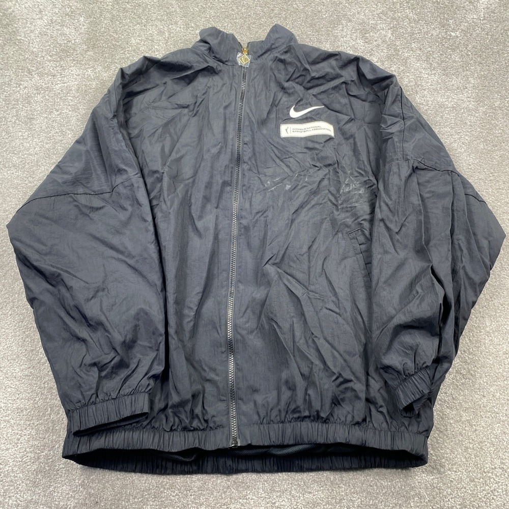 Nike WNBA Windbreaker Jacket Womens L Black Full Zip Mesh Lined HF6484-010